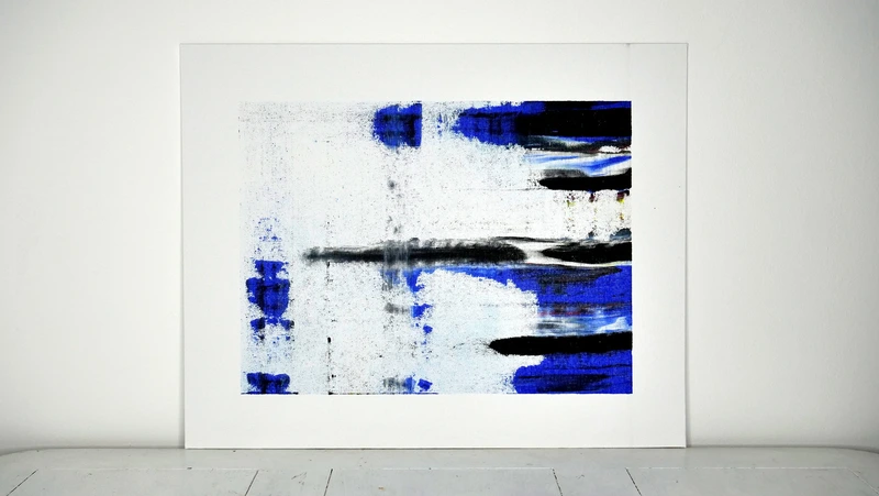 Painting 13, “Ultramarine and black flows on white”, view 1