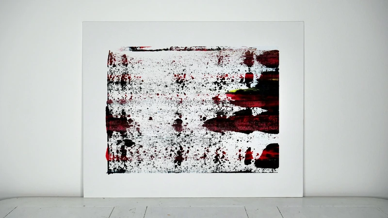 Painting 14, “Burnt Venetian red with white marks”, view 1