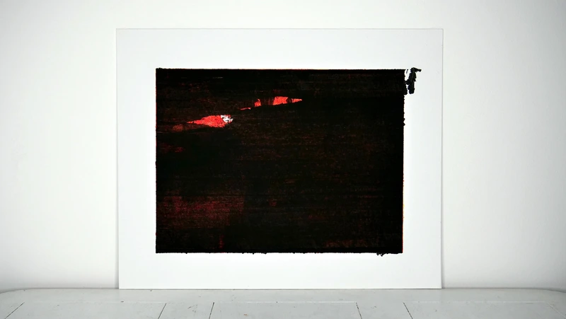 Painting 22, “Orange in black on pure white”, view 1
