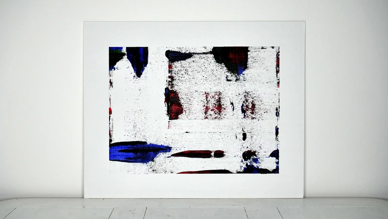 Painting 23, “Black ultramarine and red directions on pure white”, view 1