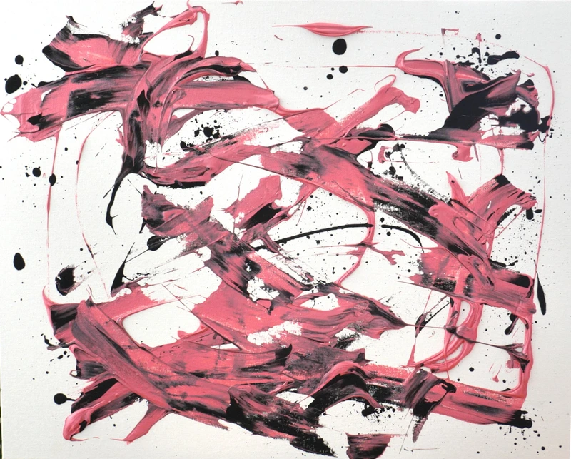 Painting 47, “Pink and black splashes”, view 1