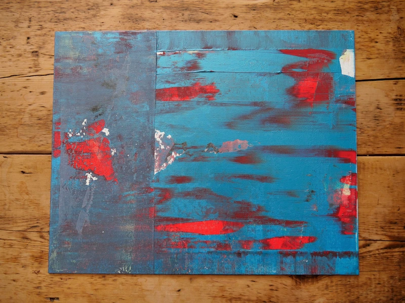 Painting 50, “Metallic water blue and red”, view 1